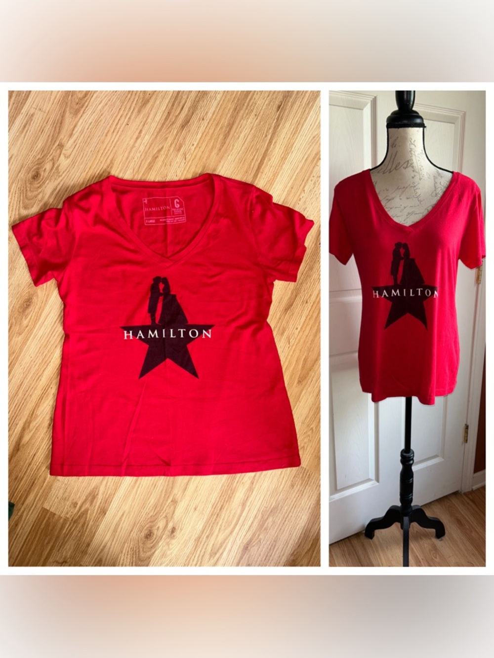 Hamilton Graphic V-Neck Short Sleeve T-Shirt Top Sz XLarge